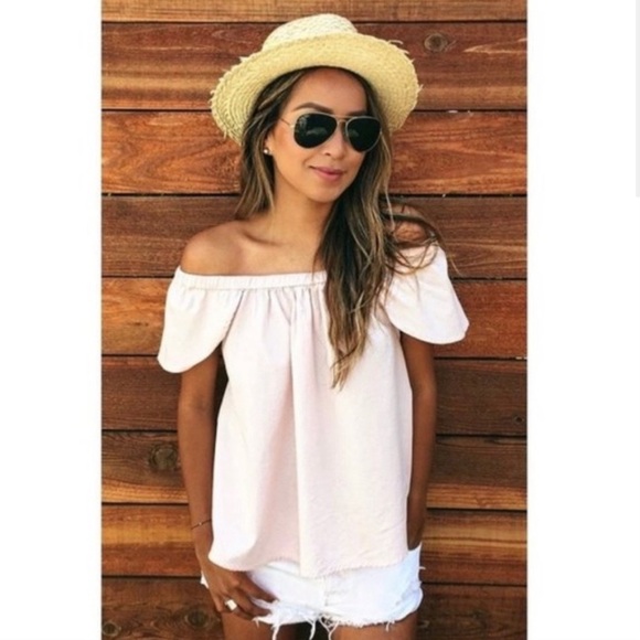 Sincerely Jules, Carmen Flutter Sleeve, Off The Shoulder  Pink Top, Size Large - Picture 5 of 14